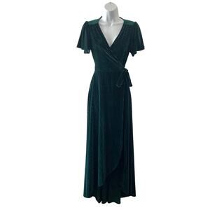 Baltic Born Dress XS Green Velvet Wrap Maxi Formal Wedding Evening Holiday New